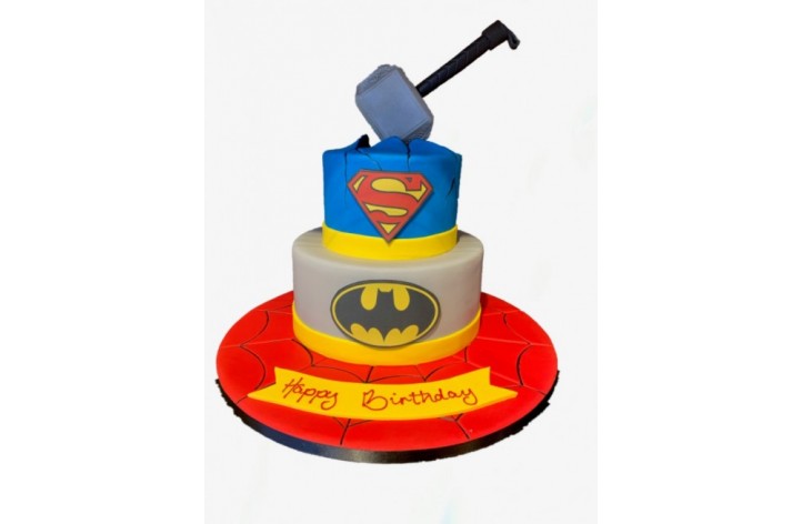 Superhero Tiered Cake with Thors Hammer
